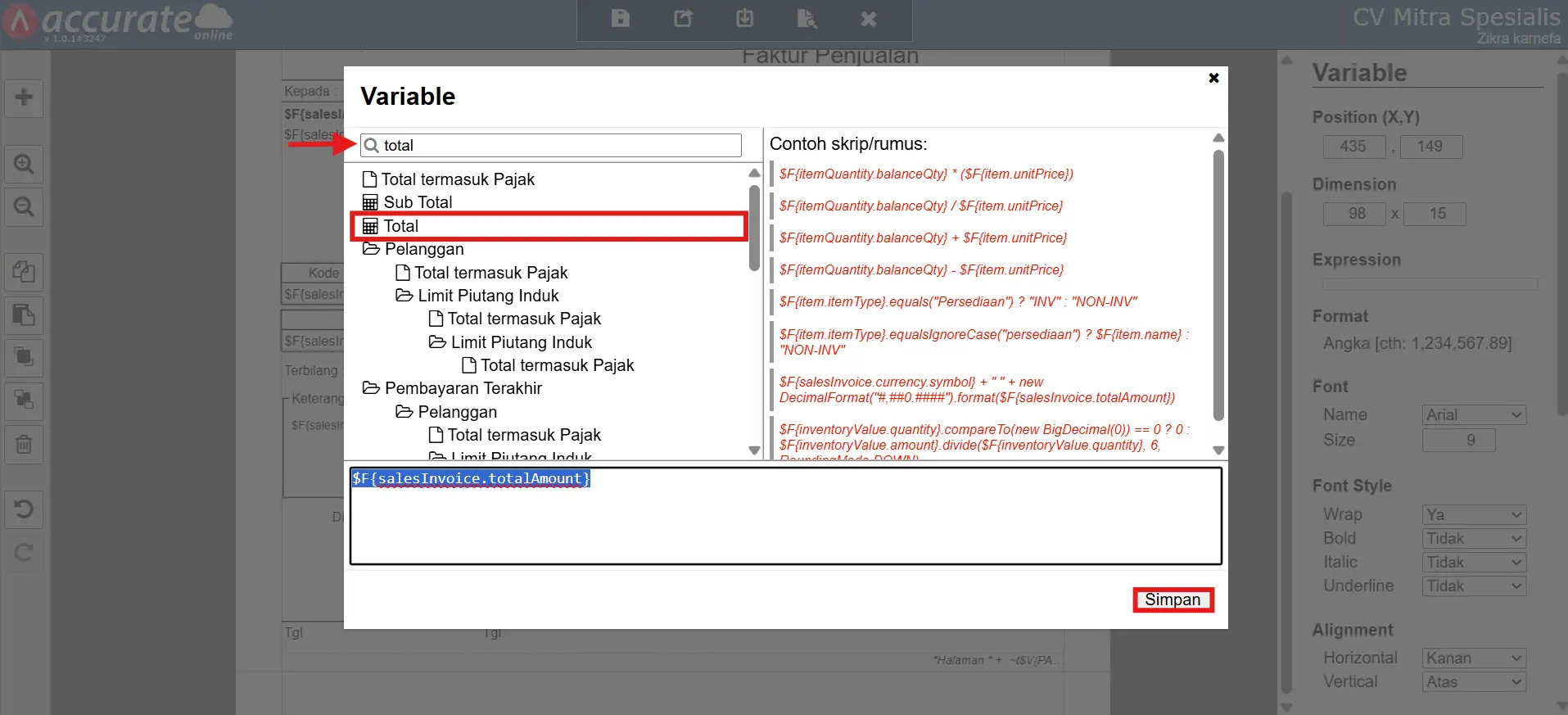 Cara menampilkan terbilang huruf kapital di faktur penjualan